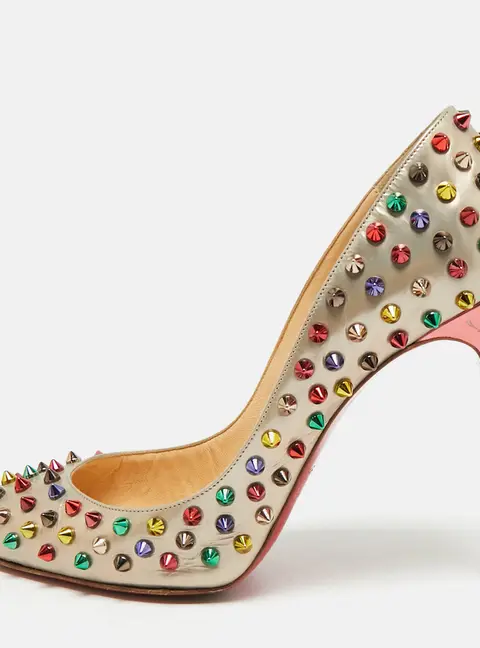 Christian Louboutin Pigalle Spikes Size 40 Metallic Leather Pointed Toe Pumps