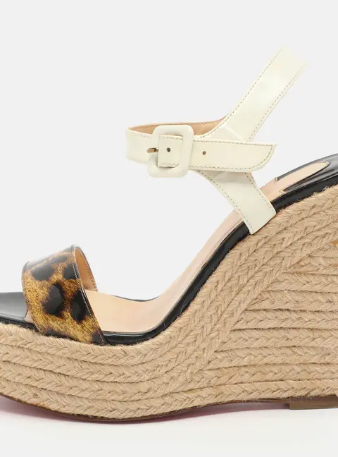 Christian Louboutin Spachica Size 36 Tricolor Patent Leather Espadrille Wedge Sandals