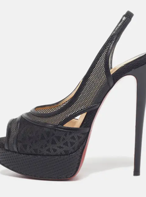 Christian Louboutin Marina Size 38 Black Leather and Trim Rubber Slingback Sandals