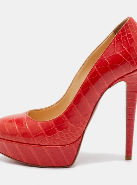 Christian Louboutin Bianca Size 37 Orange Crocodile Leather Platform Pumps