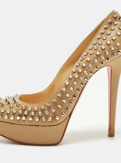 Christian Louboutin Bianca Spike Size 37.5 Beige Leather Platform Pumps