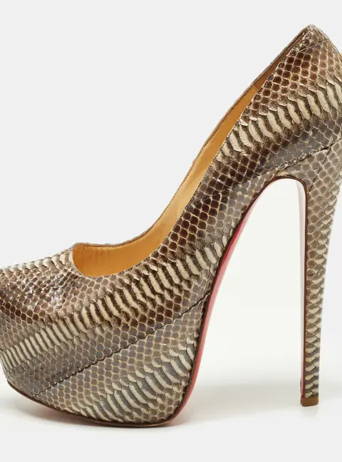 Christian Louboutin Daffodile Size 38 Brown/Beige Python Leather Platform Pumps