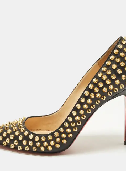 Christian Louboutin Pigalle Spikes Size 37.5 Black Leather Pumps