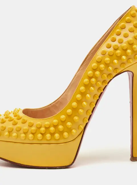 Christian Louboutin Bianca Spike Size 38 Yellow Patent Leather Platform Pumps