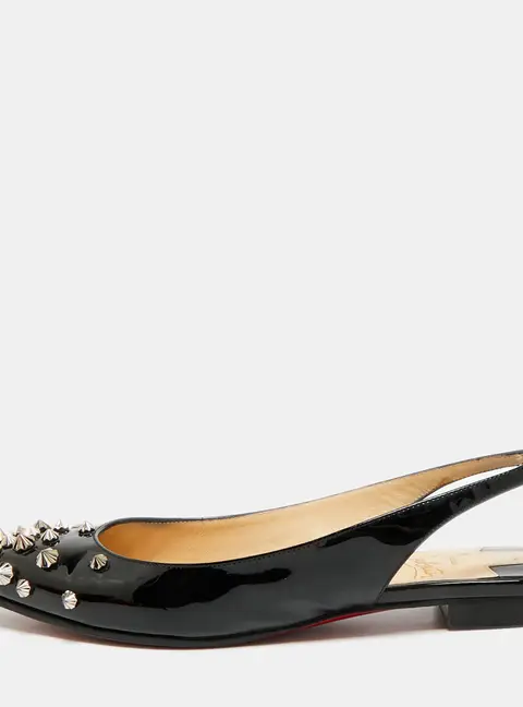 Christian Louboutin Drama Spikes Size 35.5 Black Patent Leather Slingback Flats