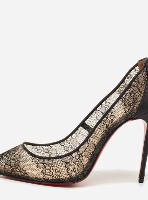 Christian Louboutin Follies Size 35.5 Black Net and Satin Pumps