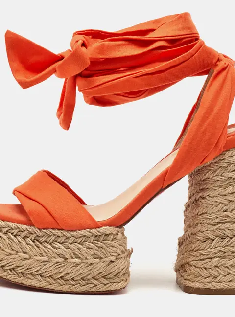 Christian Louboutin Mariza du Désert Size 37 Orange Canvas Platform Espadrille Sandals