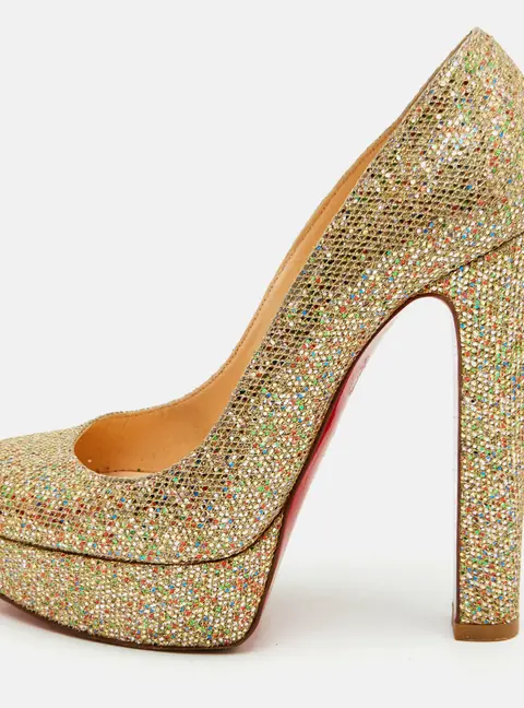 Christian Louboutin Bianca Size 36 Gold Metallic Lurex Fabric Platform Pumps