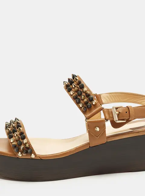 Christian Louboutin Bikee Bike Size 40.5 Brown Leather Ankle Strap Platform Sandals