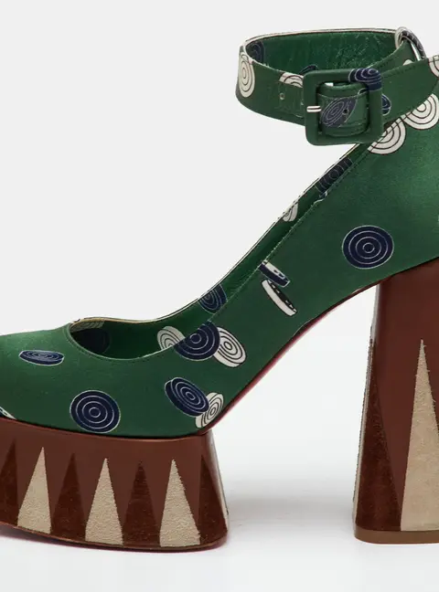Christian Louboutin Size 37 Green Brown Silk Printed Yazefir Platform Pumps
