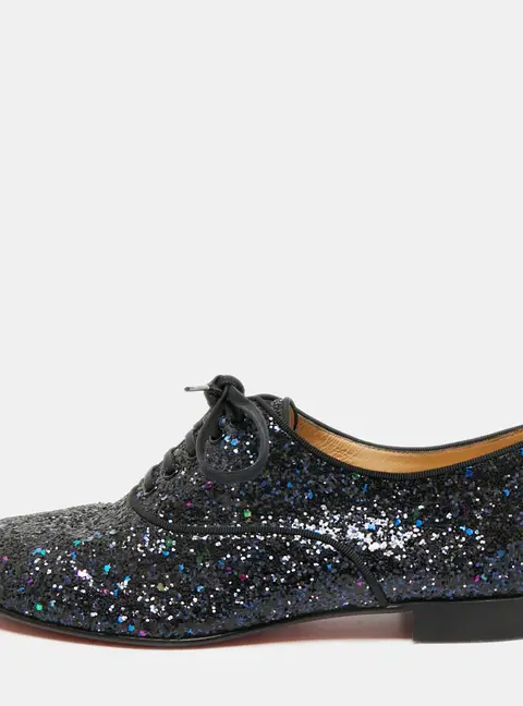 Christian Louboutin Fred Size 37 Navy Blue Glitter Oxfords