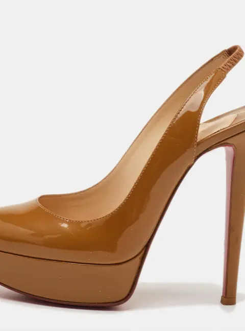 Christian Louboutin Bianca Size 36 Beige Patent Leather Platform Slingback Sandals
