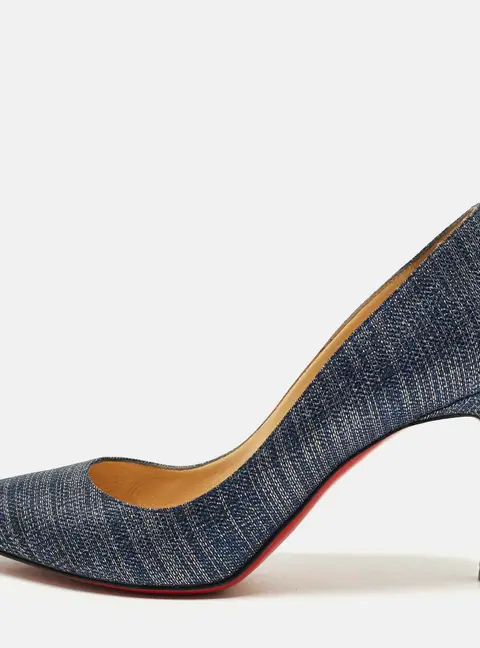Christian Louboutin Pigalle Follies Size 38.5 Blue Lurex Fabric Pumps