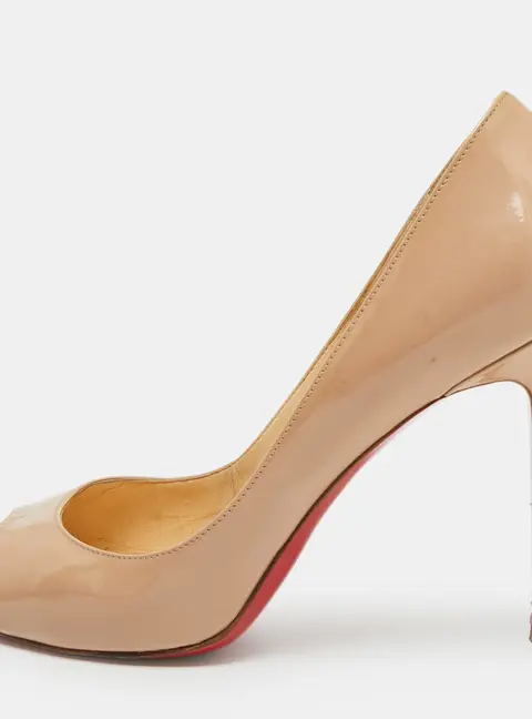 Christian Louboutin Very Prive Size 39 Beige Patent Leather Peep Toe Pumps