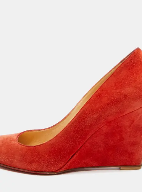 Christian Louboutin Ron Ron Zeppa Size 38.5 Orange Suede Wedge Pumps