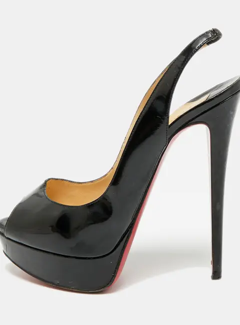 Christian Louboutin Lady Peep Size 39 Black Patent Leather Platform Sandals