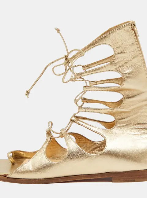 Christian Louboutin Size 39 Gold Leather Gladiator Flat Sandals
