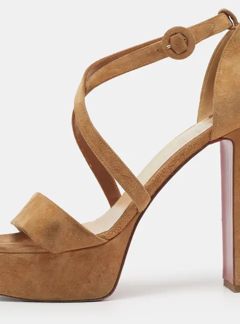 Christian Louboutin Loubi Bee Size 39 Beige Suede Ankle Strap Platform Sandals