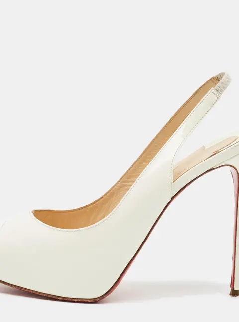 Christian Louboutin Private Number Size 36.5 White Patent Leather Peep Toe Pumps