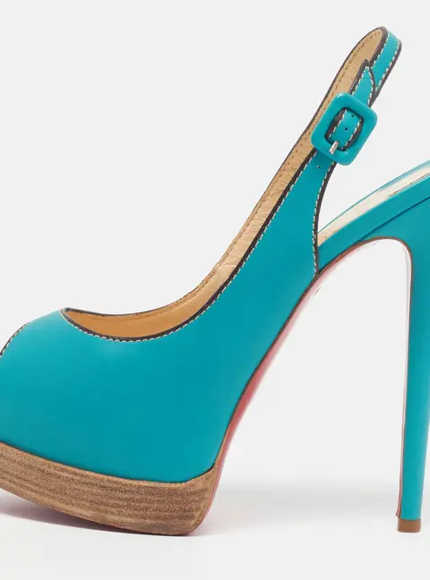 Christian Louboutin Lady Peep Sling Size 37 Blue Leather Slingback Sandals