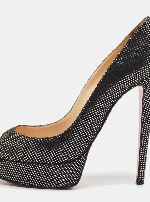 Christian Louboutin Lady Peep Size 39 Black Texture Suede Platform Pumps
