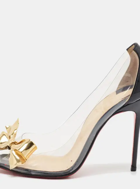 Christian Louboutin Justinodo Size 37 Black Patent Leather and Transparent PVC Pumps