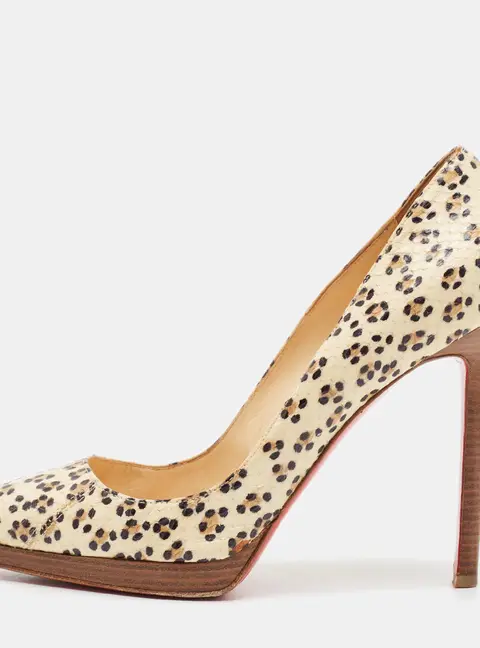 Christian Louboutin Pigalle Plato Size 37.5 Cream Snakeskin Leather Pumps