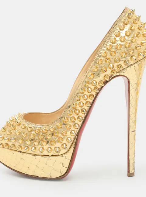 Christian Louboutin Lady Peep Size 37 Gold Python Leather Pumps