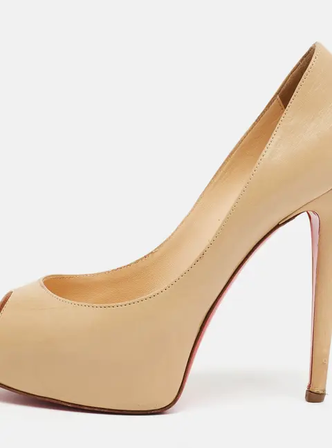 Christian Louboutin Lady Peep Size 36 Beige Leather Peep Toe Pumps