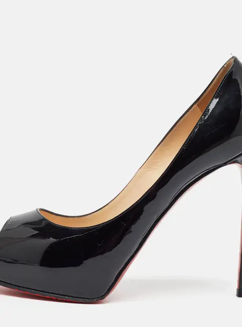 Christian Louboutin Very Prive Size 39.5 Black Patent Leather Peep Toe Pumps