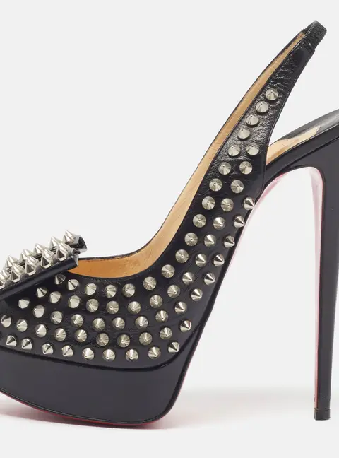 Christian Louboutin Clou Noeud Size 40 Black Leather Slingback Sandals