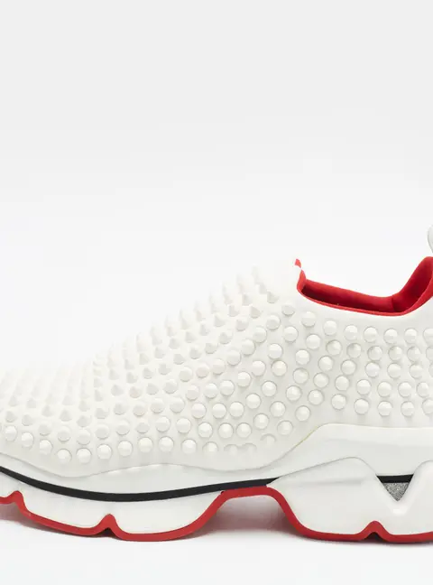 Christian Louboutin Spikes Size 36.5 White Fabric Socks Slip On Sneakers