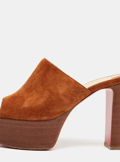 Christian Louboutin Size 36.5 Brown Suede Platform Block Heel Sandals