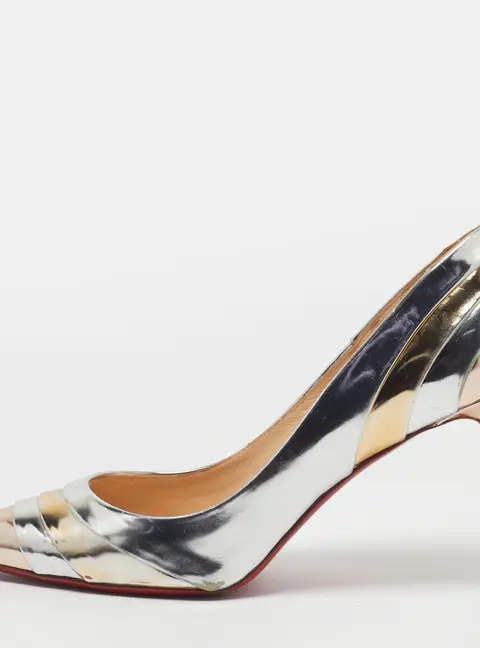 Christian Louboutin Eklectica Size 41 Silver/Gold Patent Leather Pumps