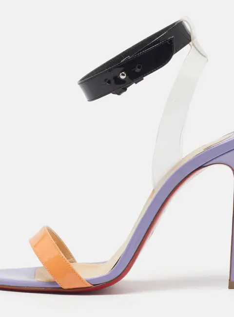 Christian Louboutin Size 38 Tricolour Patent Leather and PVC Ankle Strap Sandals