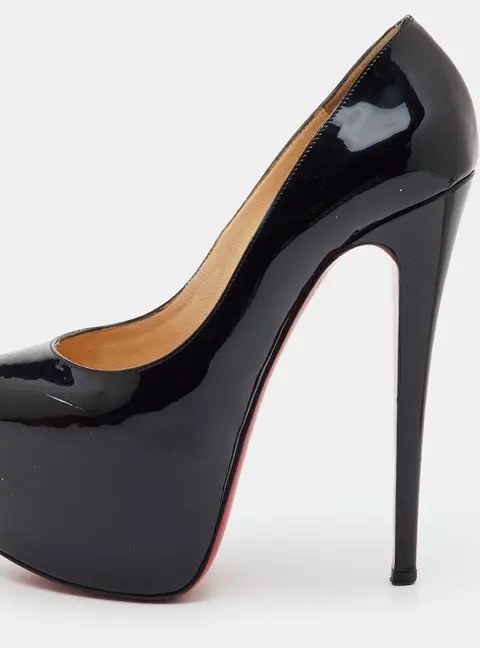 Christian Louboutin Daffodile Size 38 Black Patent Leather Peep Toe Platform Pumps