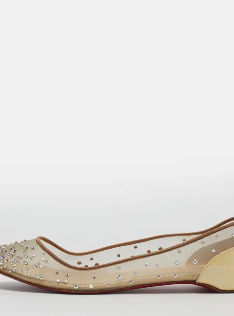 Christian Louboutin Follies Strass Size 41 Beige Leather and Net Ballet Flats