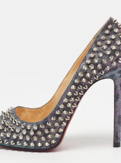 Christian Louboutin Flo Spikes  Size 36.5 Multicolor Glitter Peep Toe Pumps