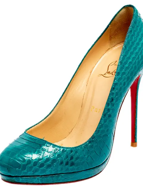 Christian Louboutin Torquoise Blue Python New Simple Pumps Size 37