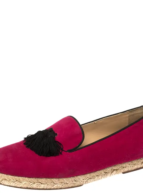 Christian Louboutin Pink Suede Cheetah Tassel Espadrilles Size 39