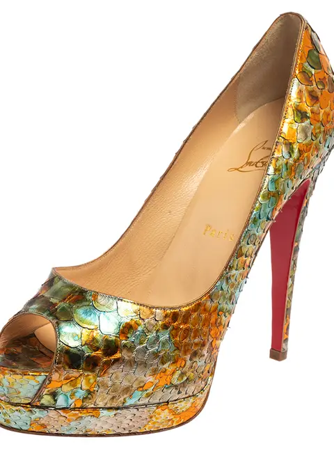 Christian Louboutin Multicolor  Python Leather Peep Toe Pumps Size 39