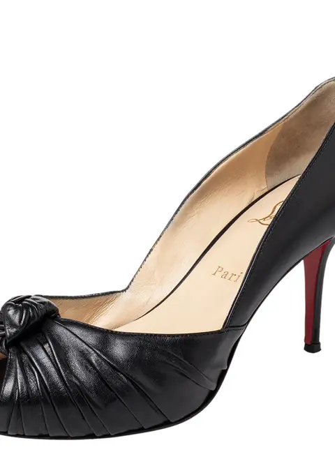 Christian Louboutin Black Leather Knot Peep Toe Pumps Size 39
