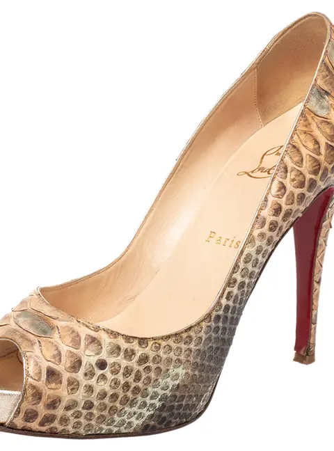 Christian Louboutin Very Prive Size 39.5 Multicolor Python Leather Peep Toe Pumps