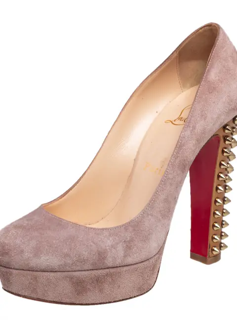 Christian Louboutin Beige Suede Spiked Platform Pumps Size 37