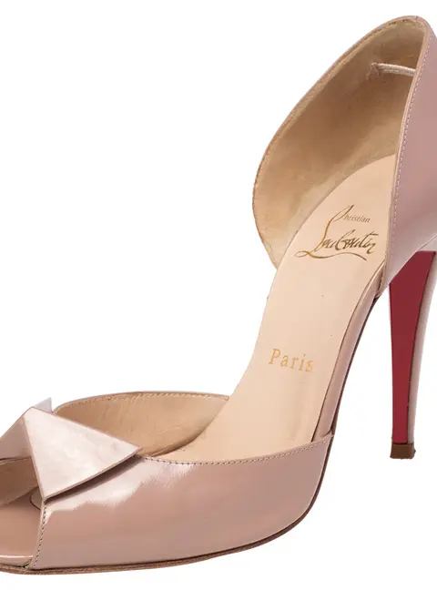 Christian Louboutin Beige Patent Leather D'orsay Peep Toe Pumps Size 38