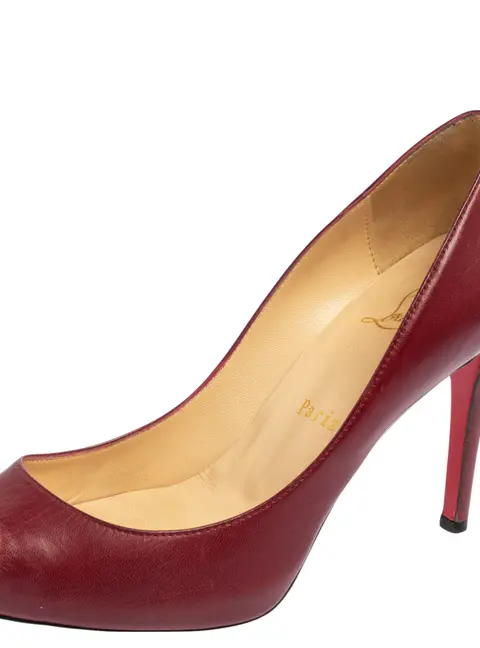 Christian Louboutin Yoyo Size 36.5 Burgundy Leather Peep Toe Pumps