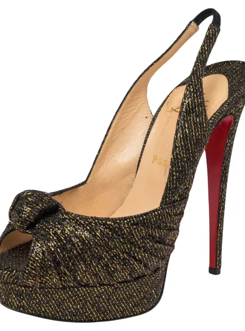 Christian Louboutin Metallic Bronze Lurex Fabric Jenny Knotted Slingback Pumps Size 39.5