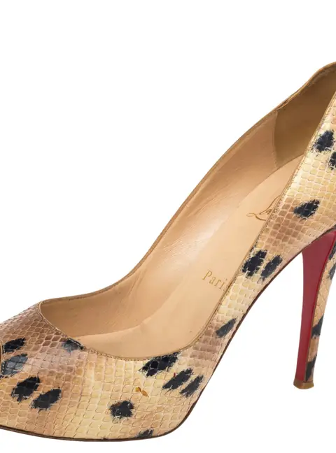 Christian Louboutin Prive Size 38 Beige Snakeskin Leather Platform Pumps