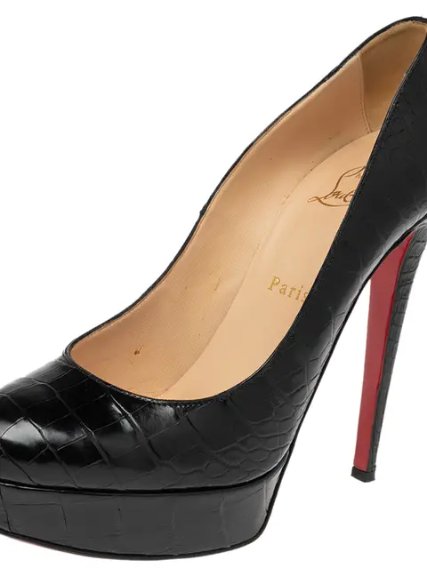 Christian Louboutin Black Crocodile Leather Bianca Platform Pumps Size 39.5