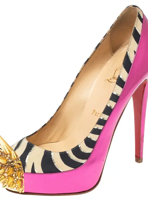 Christian Louboutin Pink Zebra Print Suede And Patent Leather Limited Edition Asteroid Spike Pumps Size 36